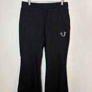 True Religion Women's Large Jet Black Crystal Horseshoe Flare Sweatpants Y2K